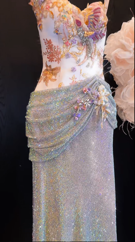 Luxurious Mermaid Spaghetti Straps Satin Sequin Beads Long Prom Dress,Formal Dress - View 5 | FashionDia