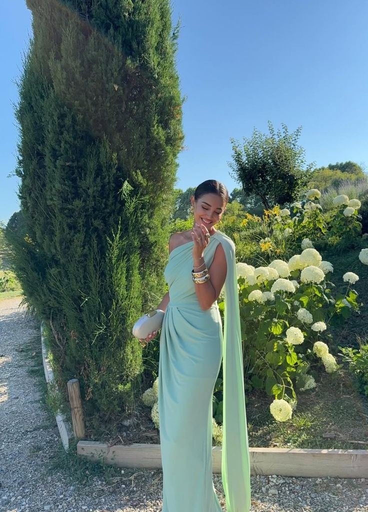Elegant Mermaid One-Shoulder Satin Pleated Long Prom Dress,Formal Dress - View 7 | FashionDia
