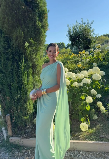 Elegant Mermaid One-Shoulder Satin Pleated Long Prom Dress,Formal Dress - View 3 | FashionDia