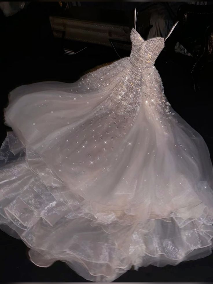 Pretty Ball Gown Spaghetti Straps Chiffon Sequin Long Prom Dress,Formal Dress - FashionDia