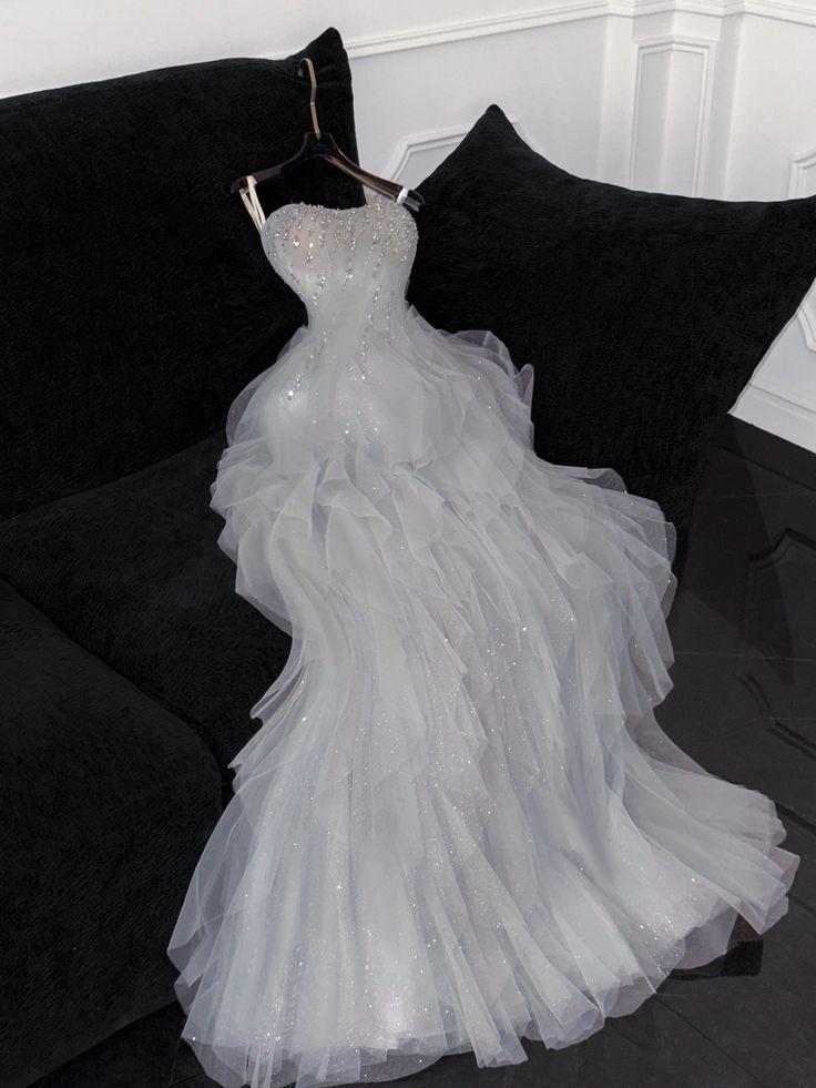 Princess Ball Gown Spaghetti Straps Tulle Sequin Long Prom Dress,Formal Dress - VelvetHem