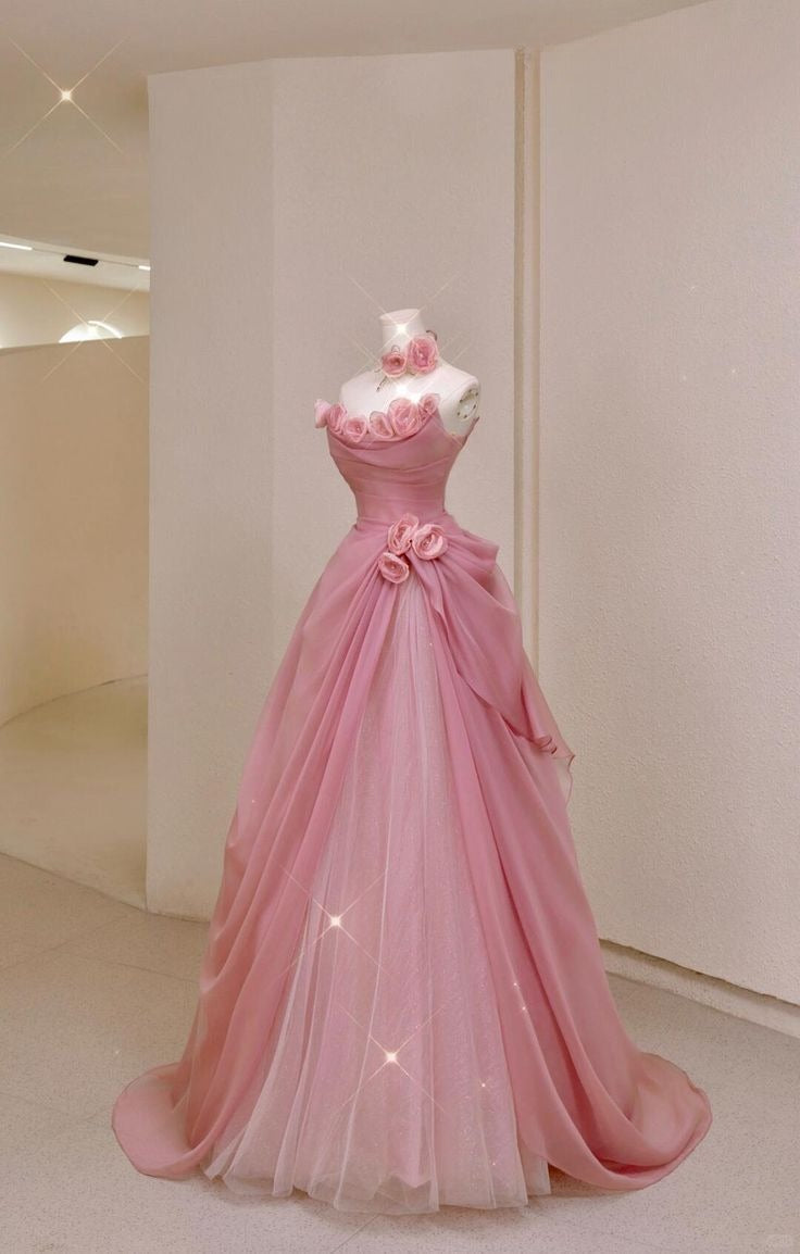 Princess Ball Gown Strapless Chiffon Tulle With Flowers Long Prom Dress,Formal Dress - View 2 | FashionDia