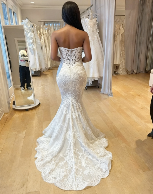 Elegant Mermaid Sweetheart Lace Long Prom Dress,Formal Dress - View 3 | FashionDia