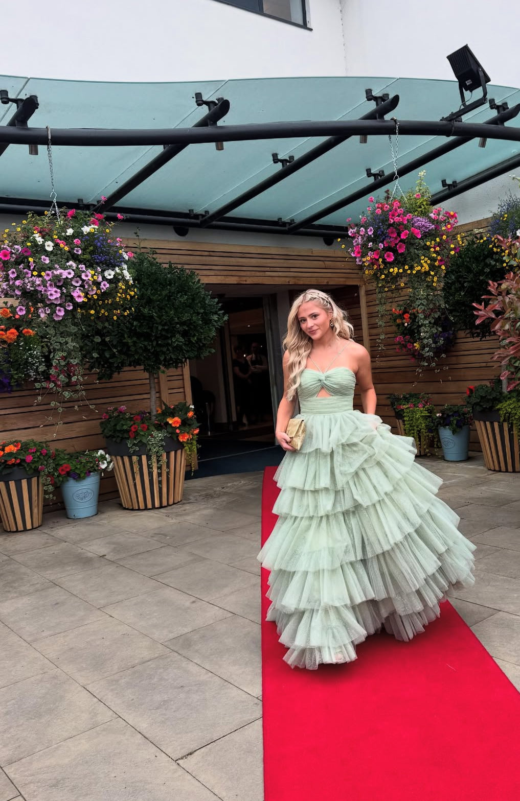 A-Line Green Long Prom Dress Tiered Graduation Dress