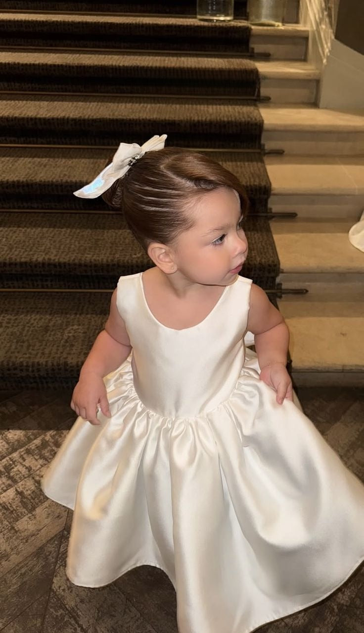 Princess Ball Gown Satin Back With Bow Flower Girl Dress - VelvetHem