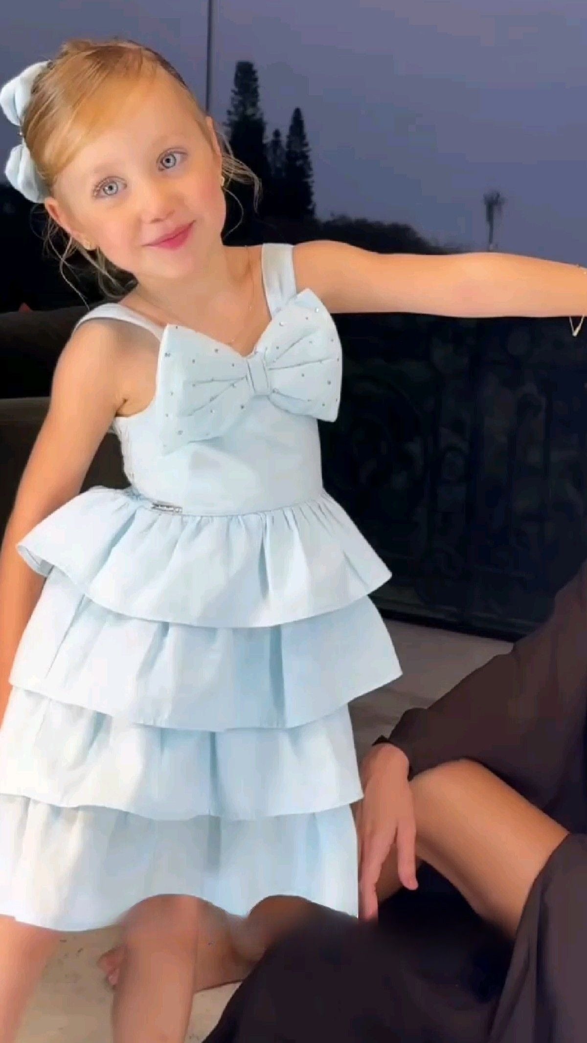 Cute A-Line Pale Blue Tiered Satin With Bow Flower Girl Dress - FashionDia