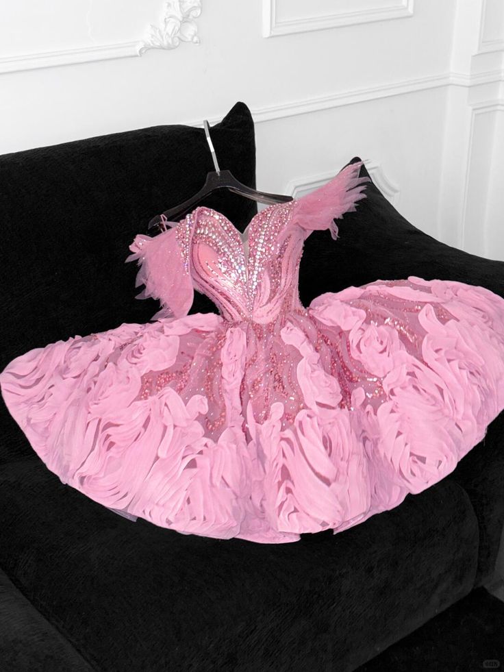 Gorgeous A-Line Off-the-Shoulder Pink Tulle Beaded Short Homecoming Dress 19th Birthday Outfits - View 2 | FashionDia