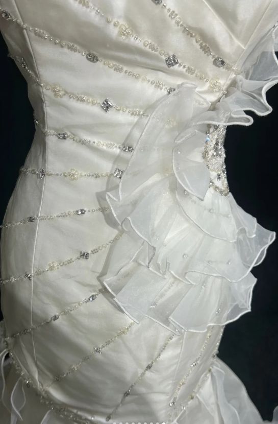Sweetheart Mermaid Satin Chiffon Ruffle Beaded Long Prom Dress,Wedding Dress,Evening Dress - View 4 | FashionDia