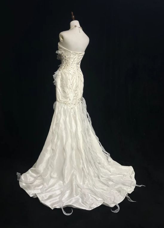 Sweetheart Mermaid Satin Chiffon Ruffle Beaded Long Prom Dress,Wedding Dress,Evening Dress - View 5 | FashionDia