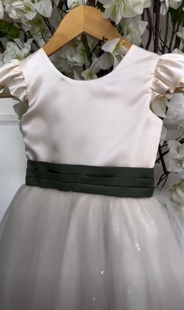 Chic Ball Gown Satin Tulle Ruffle Sleeves With Bow Knot Flower Girl Dress - View 3 | FashionDia
