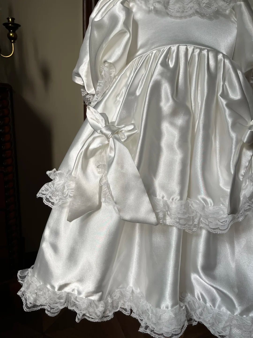Vintage Princess A-Line Tiered Satin Lace With Short Sleeves Flower Girl Dress - View 7 | FashionDia