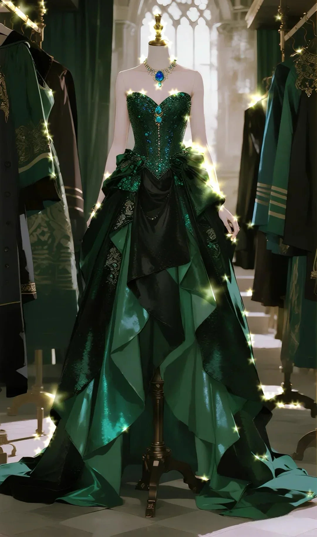 Ball Gown Dark Green Sweetheart Satin Sequin Long Prom Dress, Evening Dress