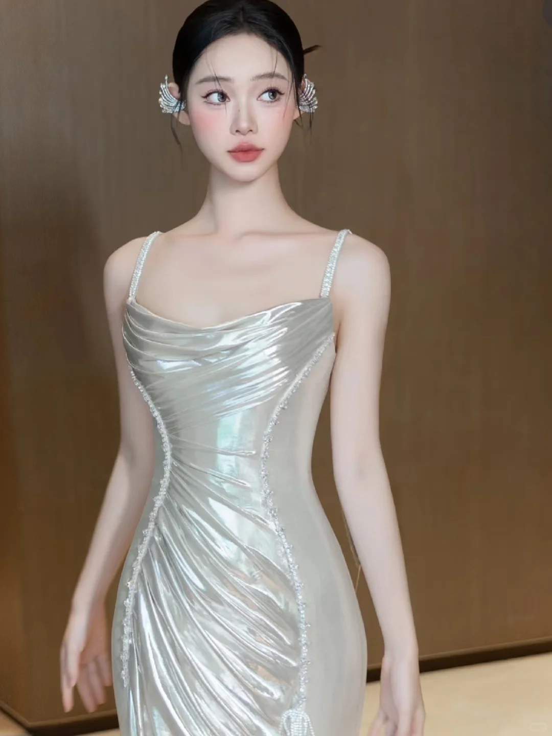 Delicate Mermaid Spaghetti Straps Satin Long Prom Dress, Evening Dress - View 5 | FashionDia