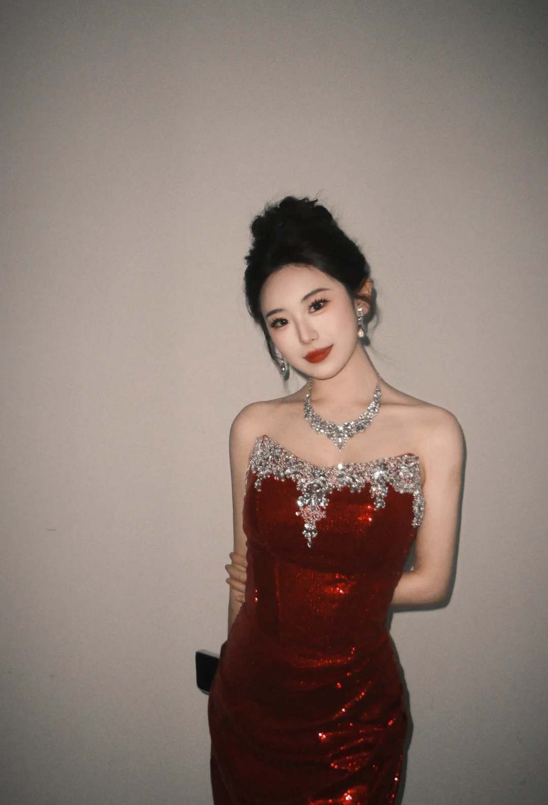 Sparkly Burgundy Mermaid Strapless Satin Sequin Beaded Long Prom Dress, Evening Dress - View 2 | FashionDia