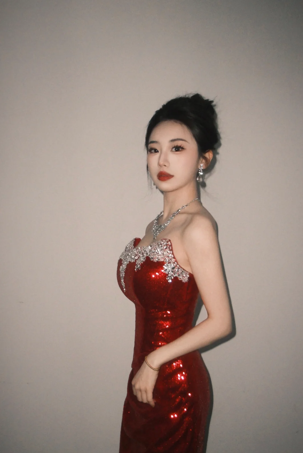 Sparkly Burgundy Mermaid Strapless Satin Sequin Beaded Long Prom Dress, Evening Dress - View 4 | FashionDia