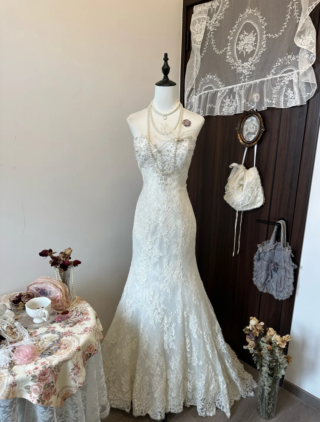 Vintage Mermaid Sweetheart Lace Beaded Long Prom Dress, Evening Dress - View 5 | FashionDia