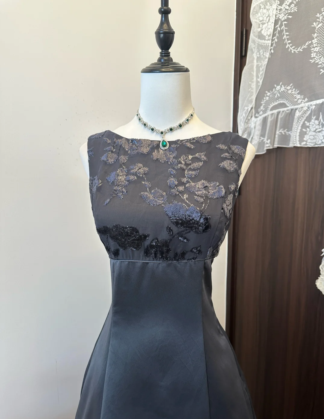Unique A-Line Satin Lace Long Prom Dress, Evening Dress - View 5 | FashionDia