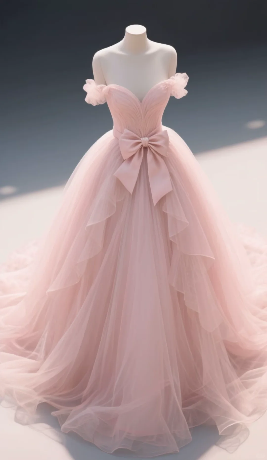 Soft Pink Ball Gown Off-the-Shoulder Tulle Long Prom Dress, Evening Dress - FashionDia