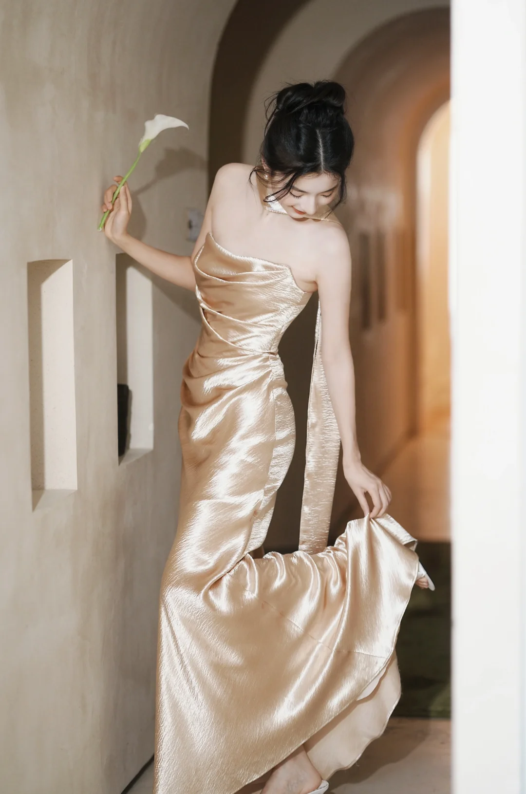 Classy Mermaid Strapless Satin Long Prom Dress, Evening Dress - FashionDia