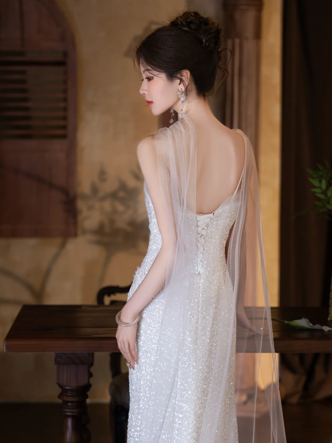 Shiny Mermaid One-Shoulder Tulle Sequin Slit Long Prom Dress, Evening Dress - View 6 | FashionDia