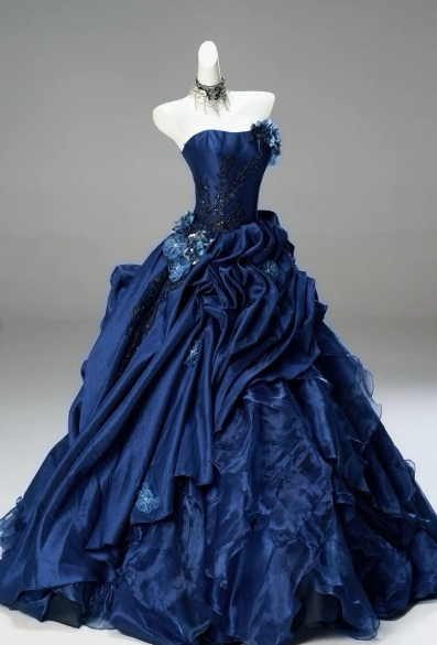 Vintage Ball Gown Strapless Satin Long Prom Dress, Evening Dress - VelvetHem