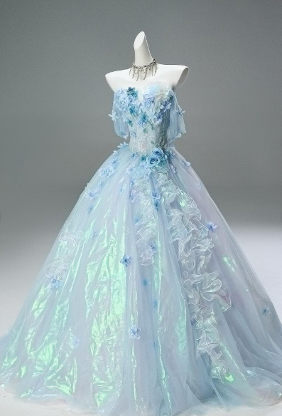 Princess A-Line Off-the-Shoulder Satin Tulle Applique Long Prom Dress, Evening Dress - View 2 | FashionDia