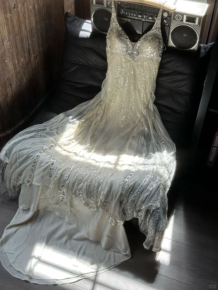 Shiny Sexy A-Line Spaghetti Straps Chiffon Sequin Beaded Long Prom Dress, Evening Dress - View 2 | FashionDia