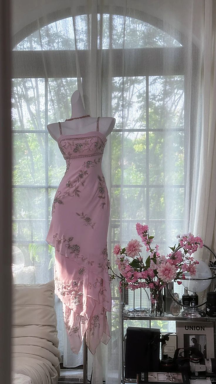 Pretty Pink Mermaid Spaghetti Straps Tiered Chiffon Sequin Without Sleeves Long Prom Dress, Evening Dress - View 3 | FashionDia