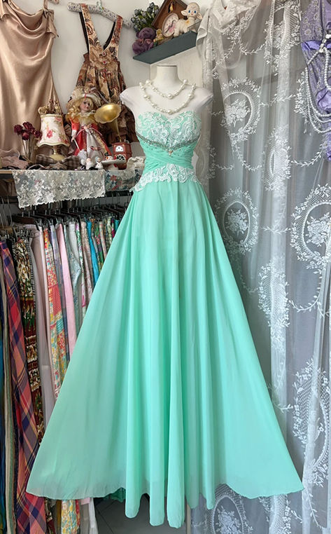 Chic A-Line Sweetheart Chiffon Lace Without Sleeves Long Prom Dress, Evening Dress - FashionDia