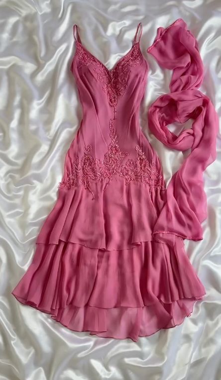 Classy A-Line Spaghetti Straps Tiered Chiffon With Scarf Without Sleeves Long Prom Dress, Evening Dress - FashionDia