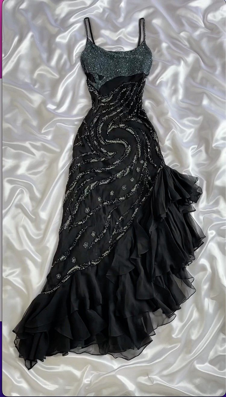 Chic Black Mermaid Spaghetti Straps Chiffon Sequin Beaded Without Sleeves Long Prom Dress, Evening Dress - FashionDia
