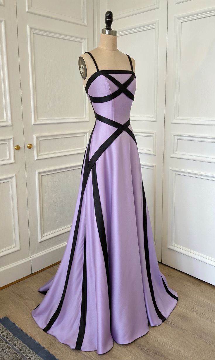 Chic Lilac A-Line Spaghetti Straps Satin Without Sleeves Long Prom Dress, Evening Dress - FashionDia
