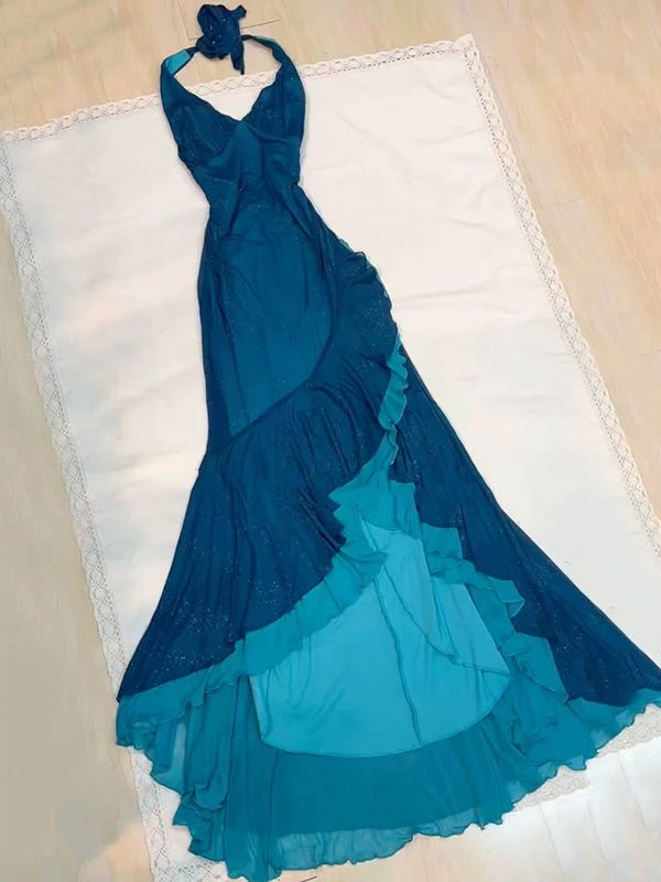 Chic Mermaid Halter Chiffon Without Sleeves Long Prom Dress, Evening Dress - View 3 | FashionDia
