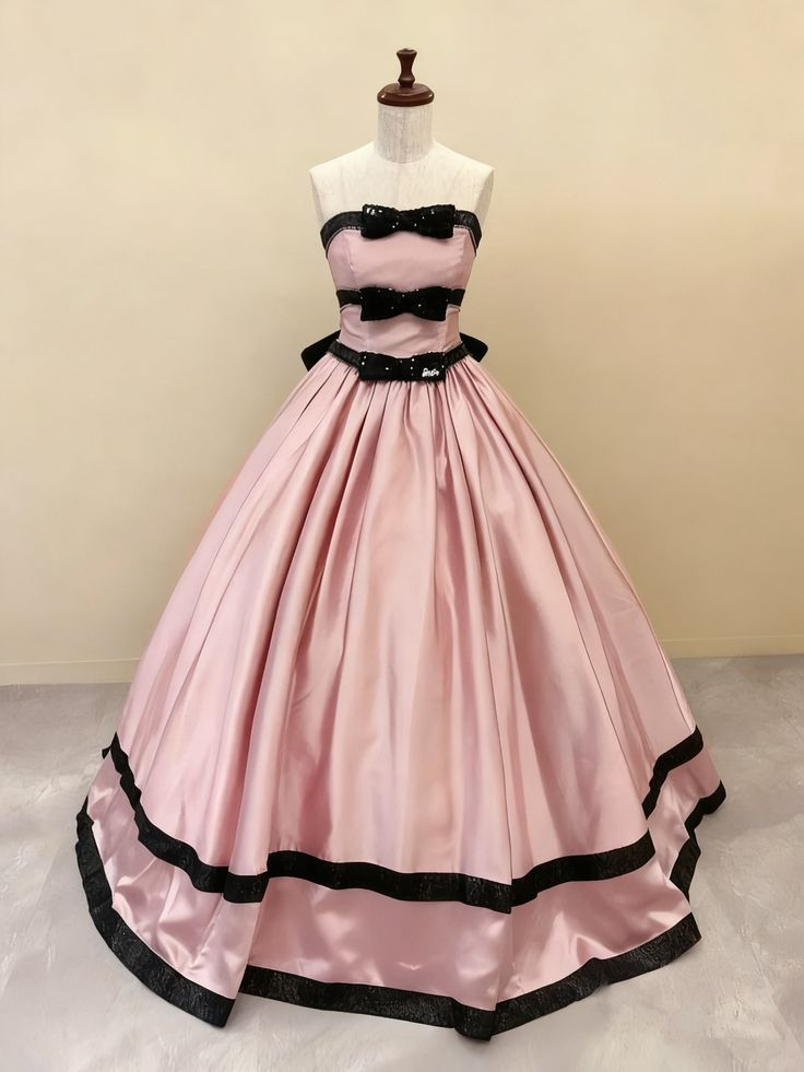 Pretty Soft Pink Ball Gown Strapless Satin Sequin Without Sleeves Long Prom Dress, Evening Dress - View 2 | FashionDia