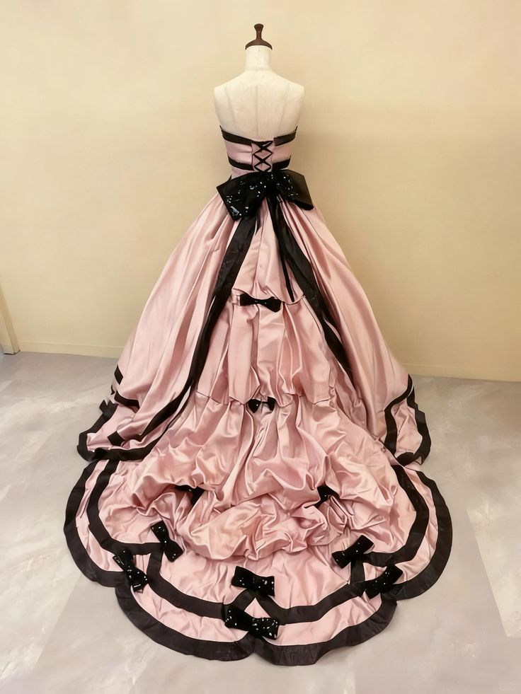 Pretty Soft Pink Ball Gown Strapless Satin Sequin Without Sleeves Long Prom Dress, Evening Dress - View 3 | FashionDia