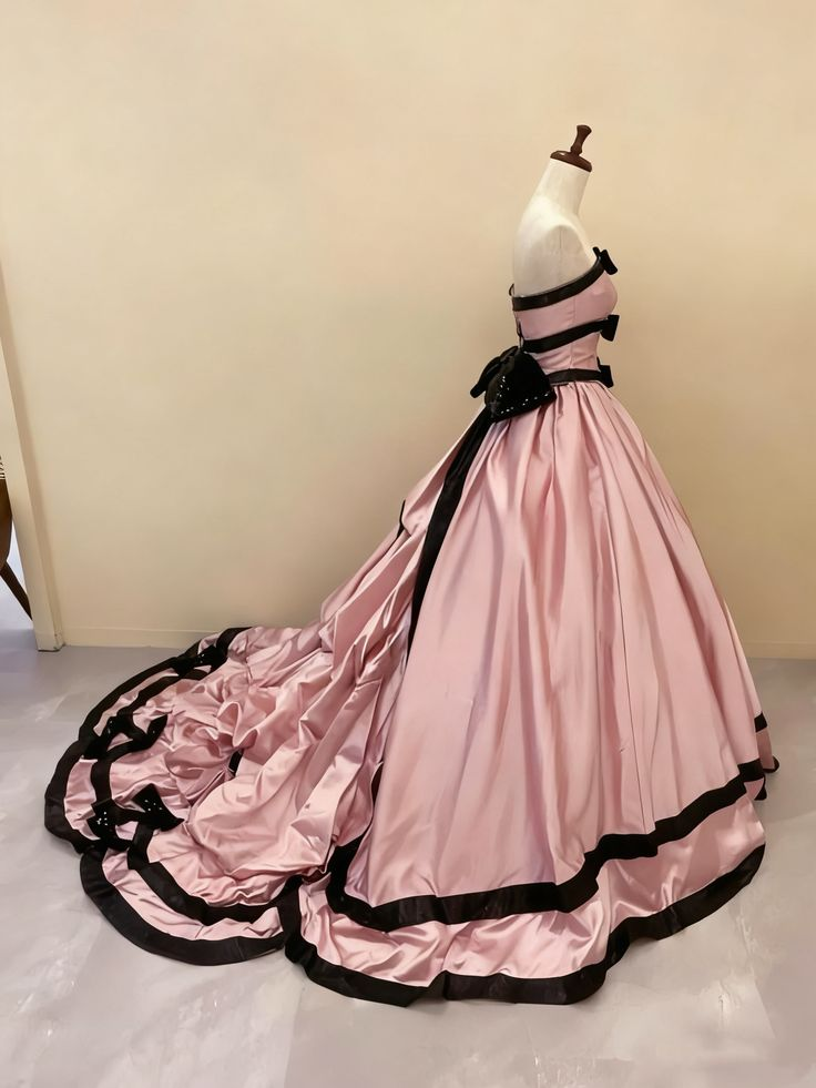 Pretty Soft Pink Ball Gown Strapless Satin Sequin Without Sleeves Long Prom Dress, Evening Dress - View 5 | FashionDia
