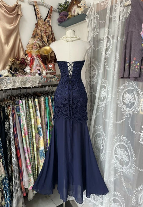 Unique Mermaid Sweetheart Lace Chiffon Beaded Without Sleeves Long Prom Dress, Evening Dress - View 3 | FashionDia