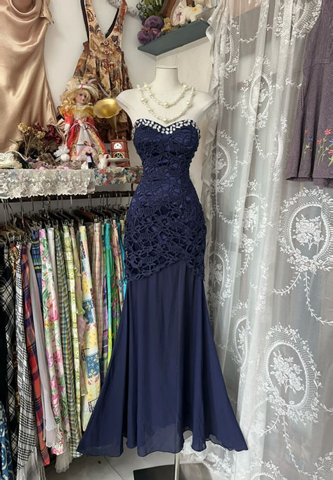 Unique Mermaid Sweetheart Lace Chiffon Beaded Without Sleeves Long Prom Dress, Evening Dress - FashionDia