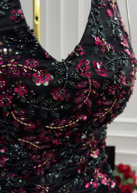 Gorgeous Mermaid Halter Satin Sequin Beaded Without Sleeves Long Prom Dress, Evening Dress - View 3 | FashionDia