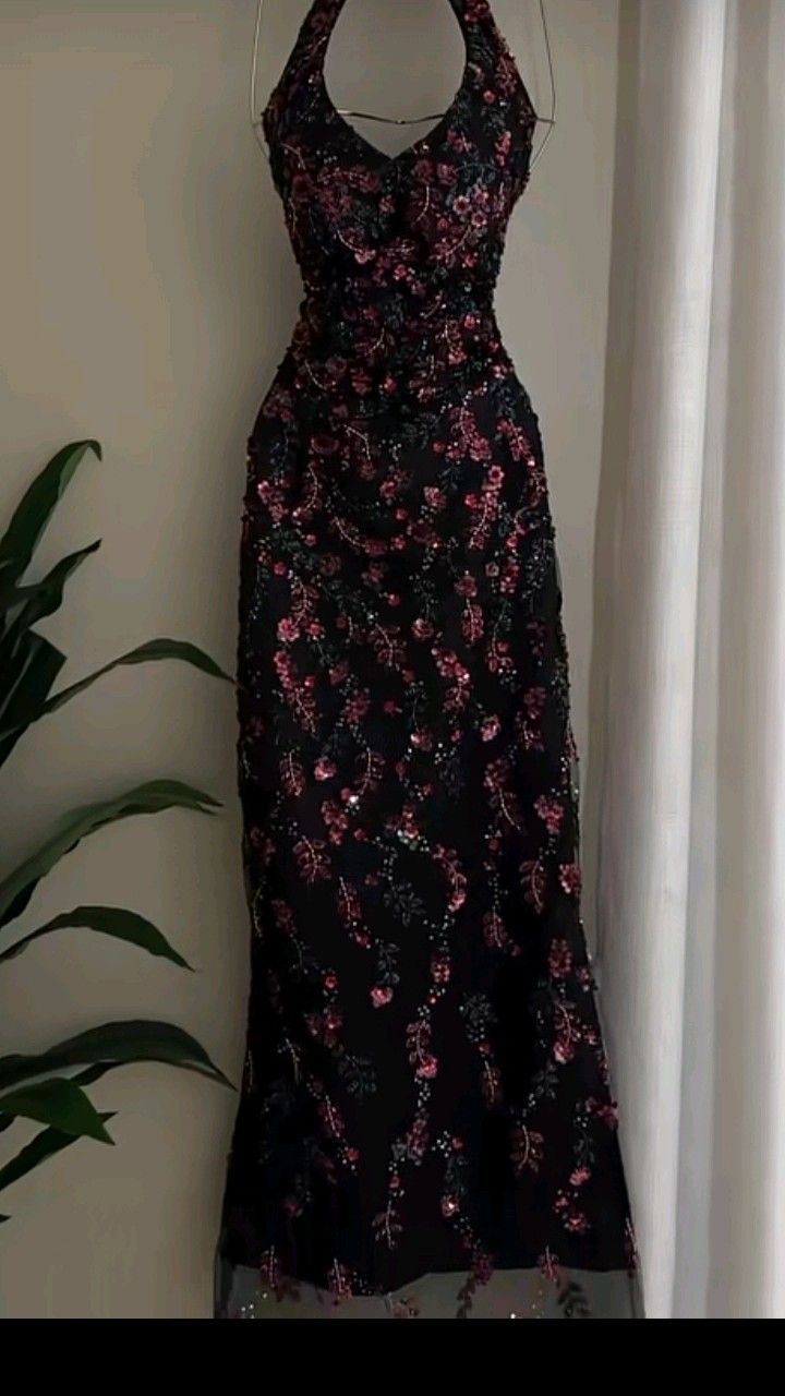 Gorgeous Mermaid Halter Satin Sequin Beaded Without Sleeves Long Prom Dress, Evening Dress - FashionDia