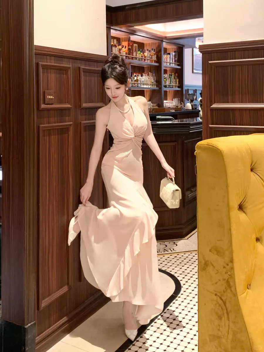 Sexy Bodycon Mermaid Halter Chiffon Without Sleeves Long Prom Dress, Evening Dress - FashionDia