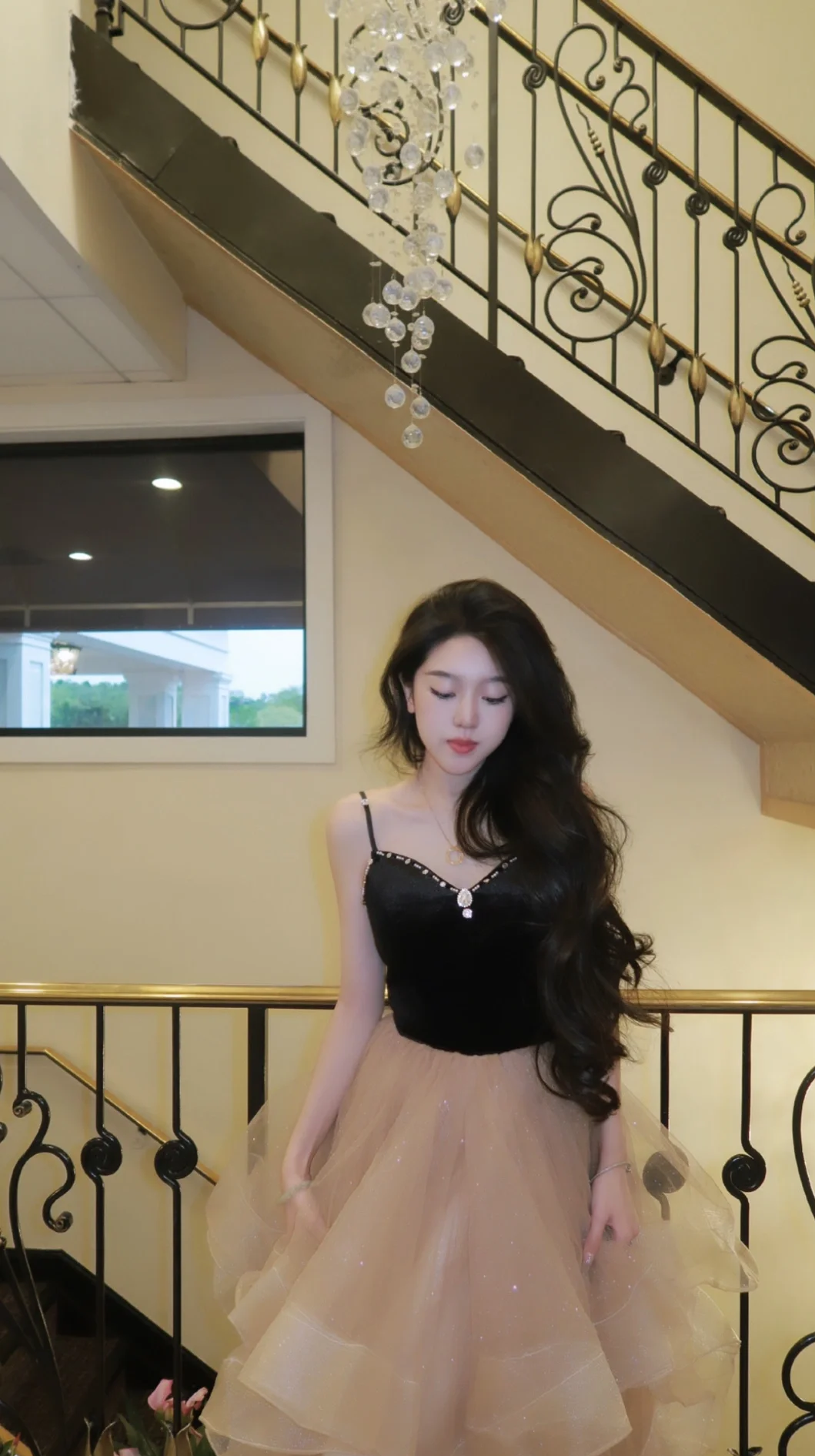 Princess Ball Gown Spaghetti Straps Satin Tulle Sequin Beaded Without Sleeves Long Prom Dress, Evening Dress - View 3 | FashionDia