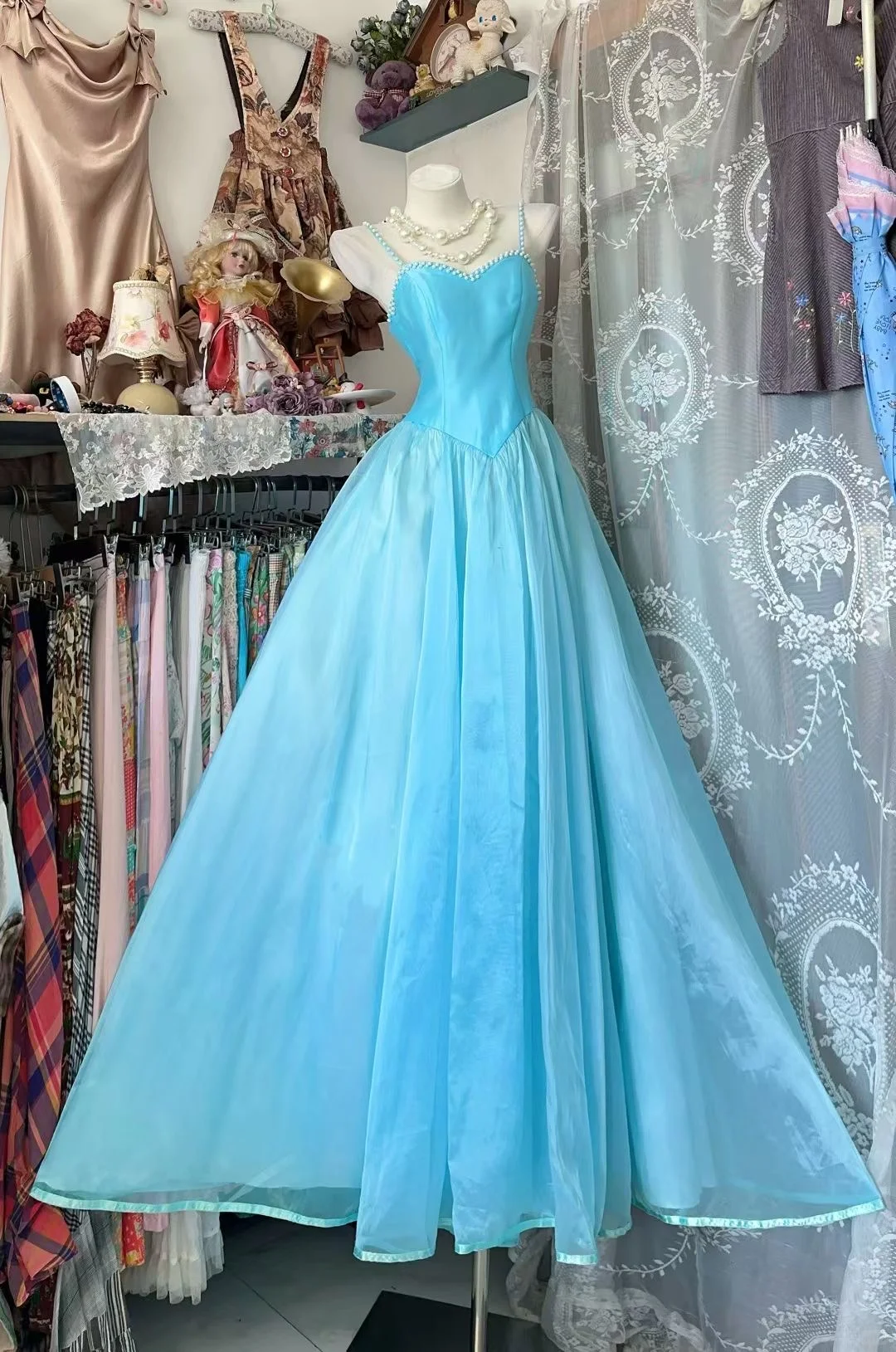 Cute A-Line Spaghetti Straps Satin Chiffon Without Sleeves Long Prom Dress, Evening Dress - FashionDia