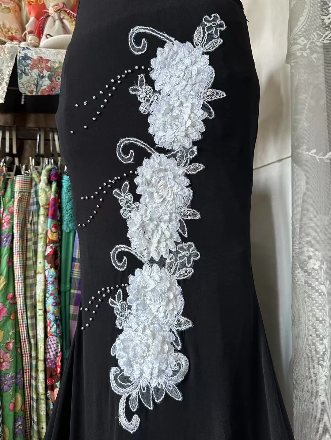 Chic Mermaid V-Neck Satin Sequin Embroidery Without Sleeves Long Prom Dress, Evening Dress - View 8 | FashionDia