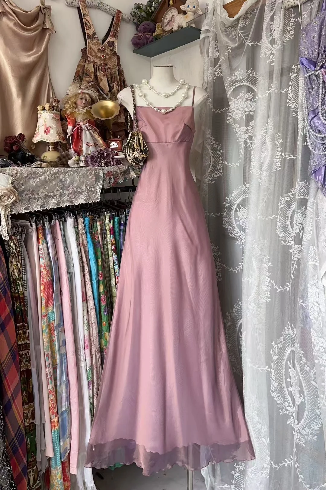 Classy A-Line Spaghetti Straps Satin Tulle Without Sleeves Long Prom Dress, Evening Dress - FashionDia