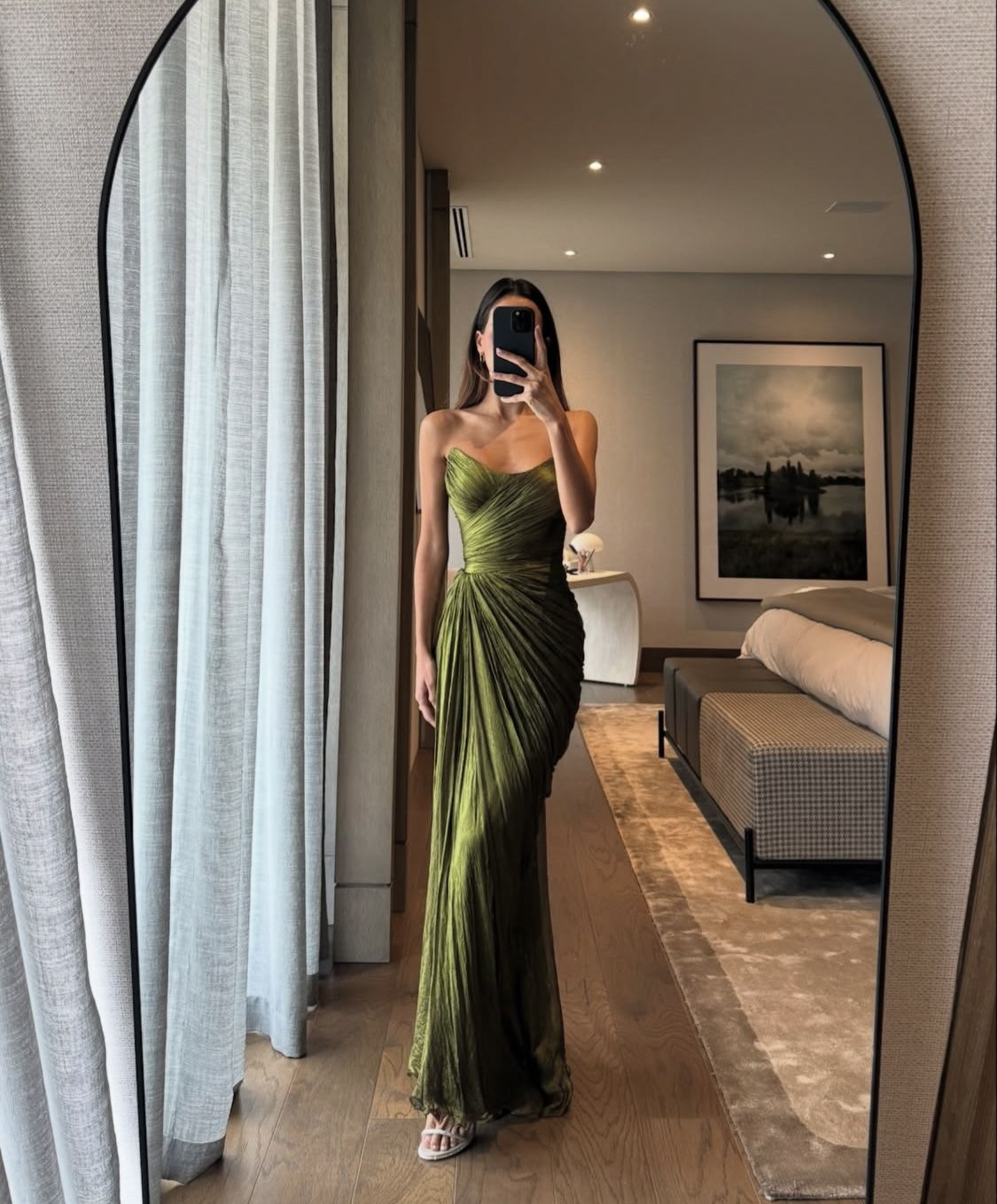 Vintage Green Strapless Tulle Pleated Mermaid Long Evening Dress Formal Guest Dress - FashionDia