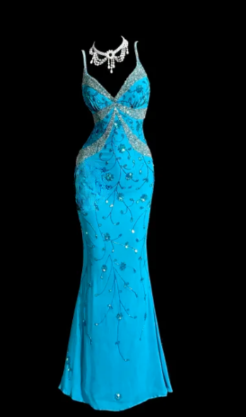 Charming Mermaid Spaghetti Straps Satin Sequin Beaded Without Sleeves Long Prom Dress, Evening Dress - FashionDia