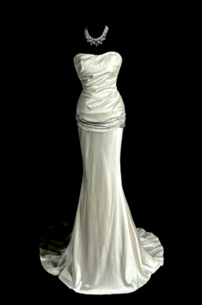 Classy Mermaid Strapless Satin Without Sleeves Long Prom Dress, Evening Dress - FashionDia