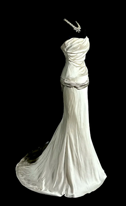 Classy Mermaid Strapless Satin Without Sleeves Long Prom Dress, Evening Dress - View 2 | FashionDia