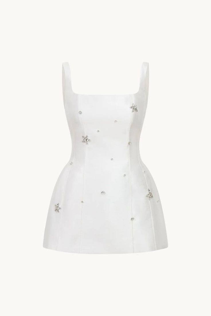 Cute A-Line Square Neckline White Satin Short Homecoming Dress 19th Birthday Outfits - FashionDia